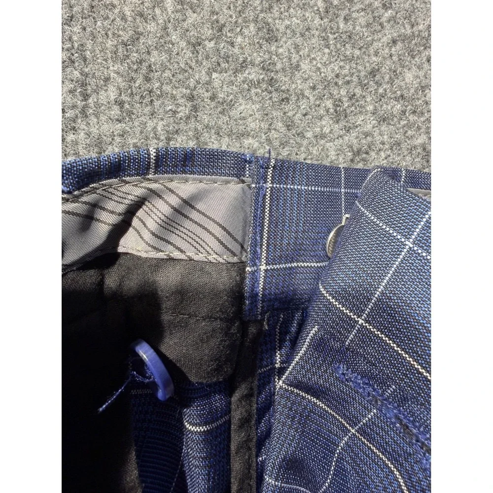 Blue Plaid Golf Shorts Mens 38 Windowpane Check Polyester Flat Front Casual
